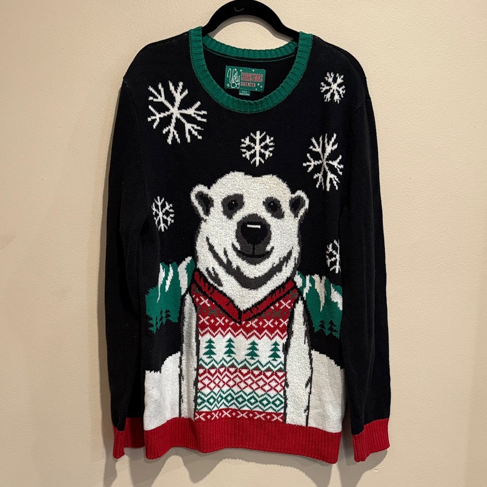 Ugly Christmas Sweater Polar Bear Crewneck - Black, Green, Red